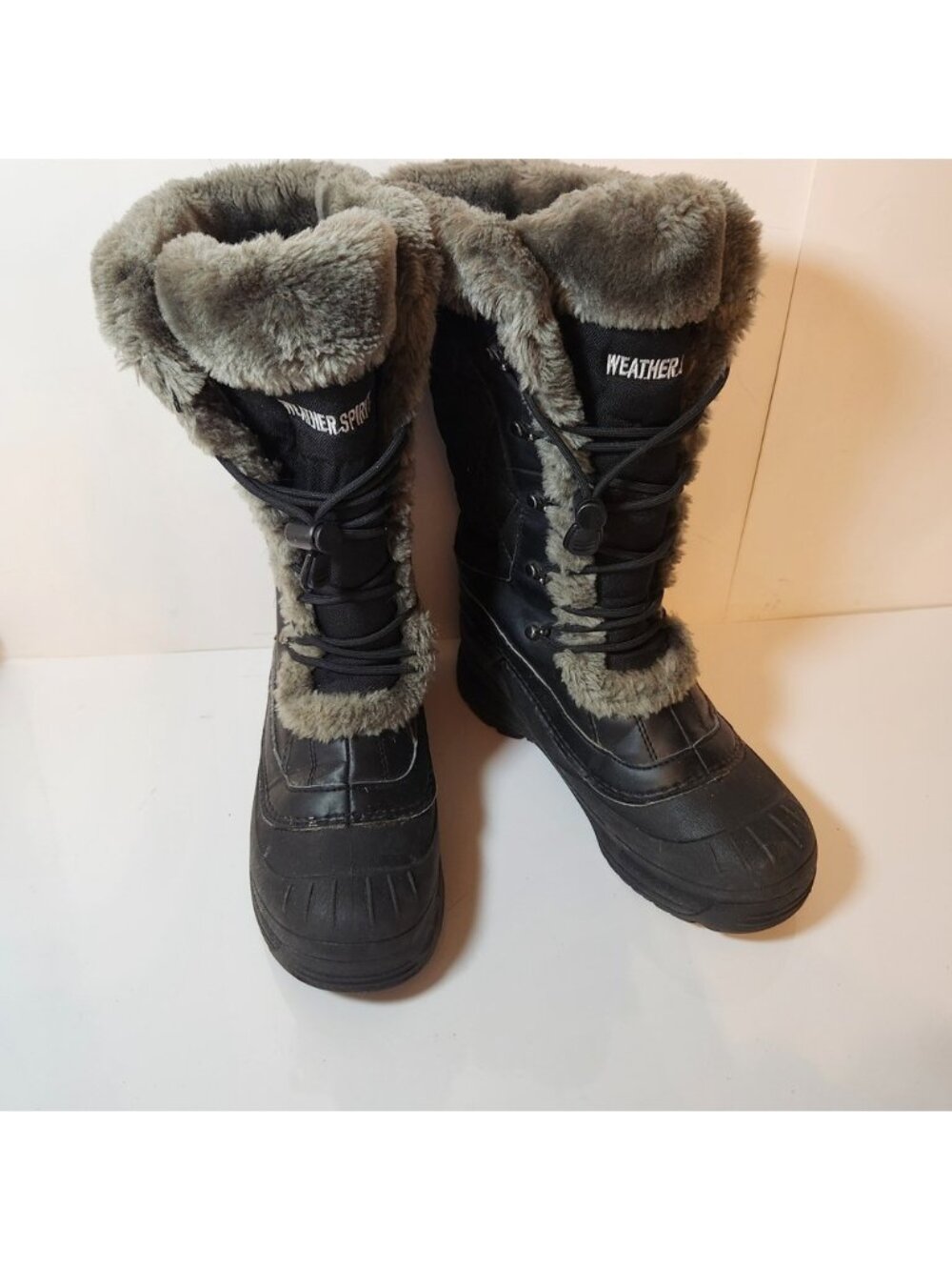 Weather Spirits Snogoose Black Quilted Faux Fur Winter Snow Boots Womens 7